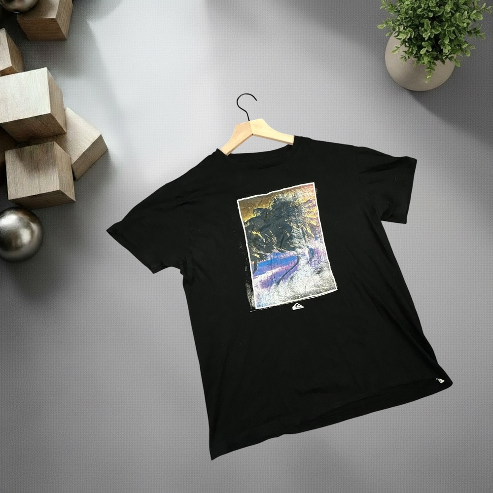 Quiksilver Mens Graphic Tee Black Palm Tree Surf Skater T-Shirt Size M